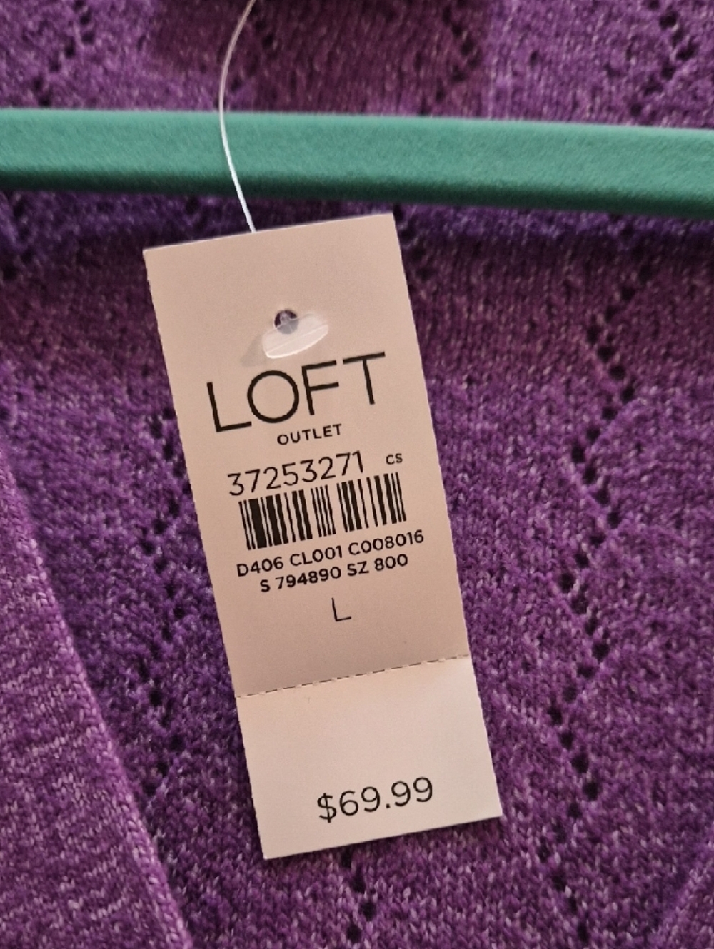 LOFT Deep Purple V-Neck Button Front Cardigan - Picture 3 of 3